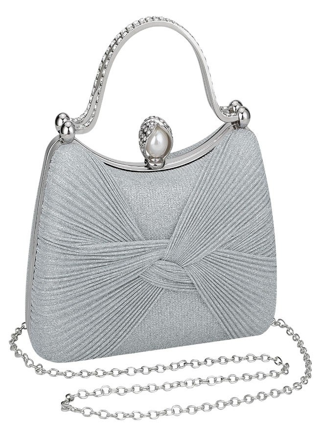 Simcat Clutch Purses for Women, Shiny Pleated Evening Bag Wedding Purse with Chain, Crossbody Shoulder Handbags for Wedding Party Prom - Image 1